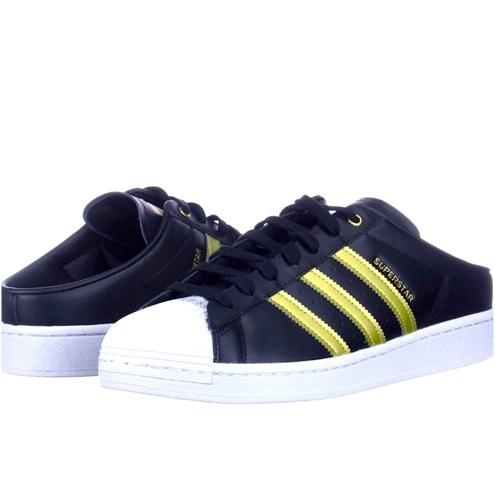 ADIDAS Black and Gold Superstar Mules size 7